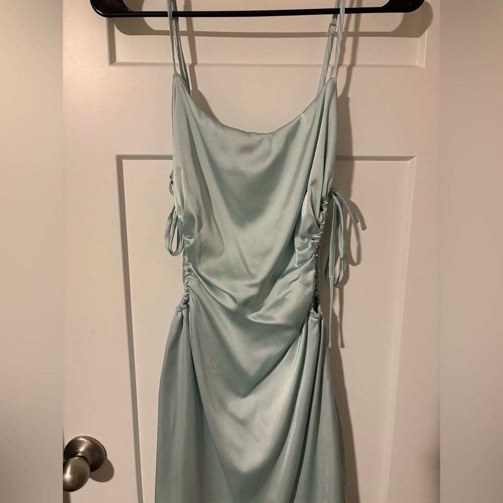 Apricot Lane Light Blue Ruched Mini Dress